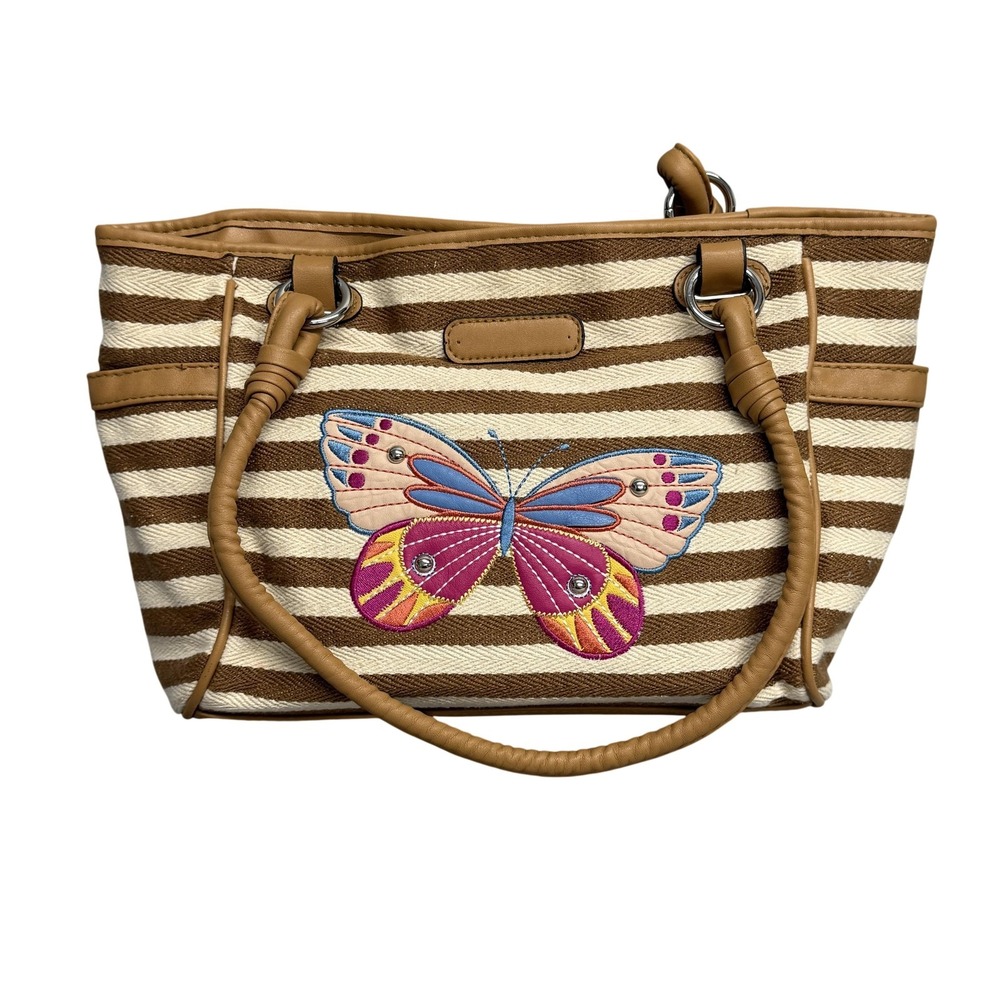 Rosetti Shoulder Bag Womens Medium Brown Stripe Butterfly Embroidered Purse